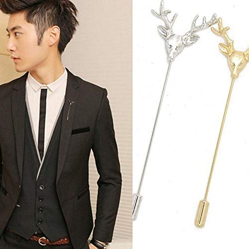 Christmas Gift Jewelry Deer Head Elk Brooch Pins Gold Silver Plated Long Pins With Cute Animal Antlers Brooch Jewelry For Women Men (Silver) #TOP3