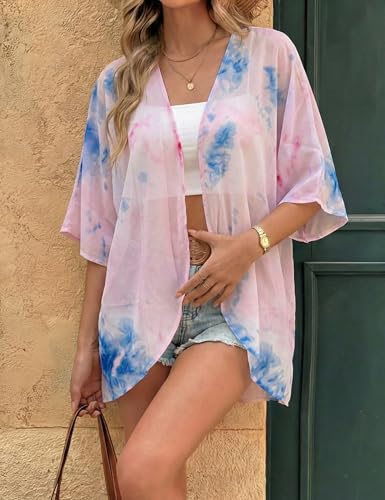 Image of Chunoy Women Floral Beach Wear Cover Up Chiffon Kimono Cardigan Open Front Blouse Top