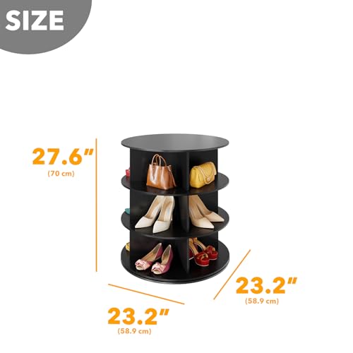 SpaceAid 3 Tier Rotating Shoe Rack Tower, Spinning Shoe Display Lazy Susan, Revolving 360 Shoe Rack Storage Round Carousel, Vertical Handbag Rotate Shoes Closet Organization (3-Tier Black)