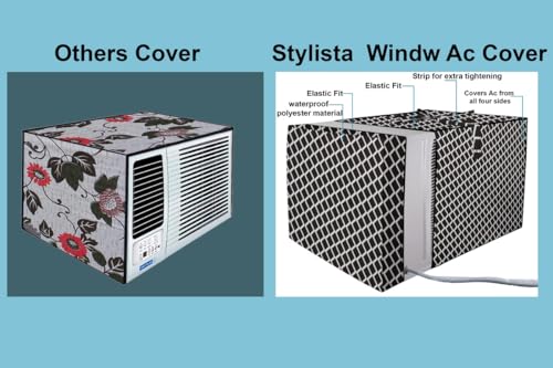 Image of Stylista Elastic fit Waterproof Window ac Cover Compatible for O-General 0.75 Ton AMGB09BAWA-B Dustproof Cover for Inner and Outer Section, Check Grey