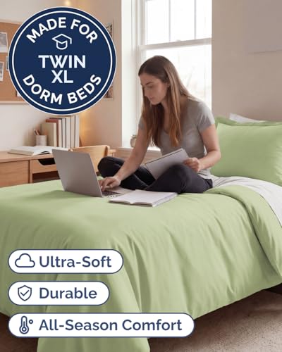 Image of Duvet Cover Twin /Twin XL - 2 Piece Set College Dorm Room - Light Sage Green