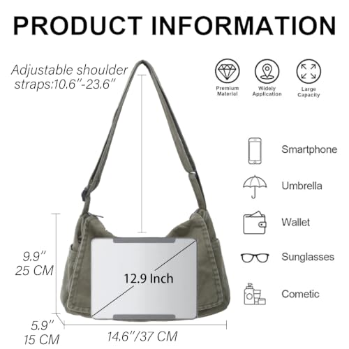 Bolso messenger de lona grande para mujer y hombre miniatura 5