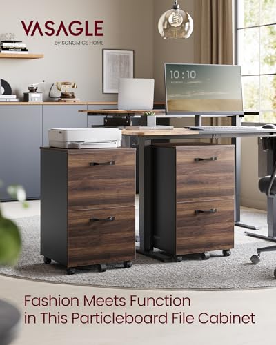 Image of VASAGLE CUSTOS Collection - 2-Drawer File Cabinet for Home Office, Small Rolling File Cabinet, Printer Stand, for A4, Letter-Size Files, Hanging File Folders, Natural Walnut and Ink Black UOFC040KE01