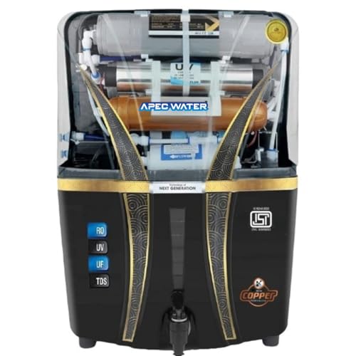 Image of Apec Water Copper Filter, RO Water Purifier with 10 Stage Purification Filtration, UV, UF, TDS Adjuster and 12 Liter Large Storage Tank Black 12L