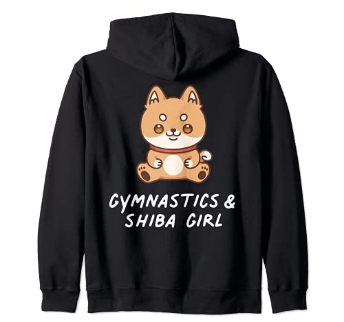 Gymnastics & Shiba Girl Kawaii Sports Japanese Dog Lover Zip Hoodie, Black