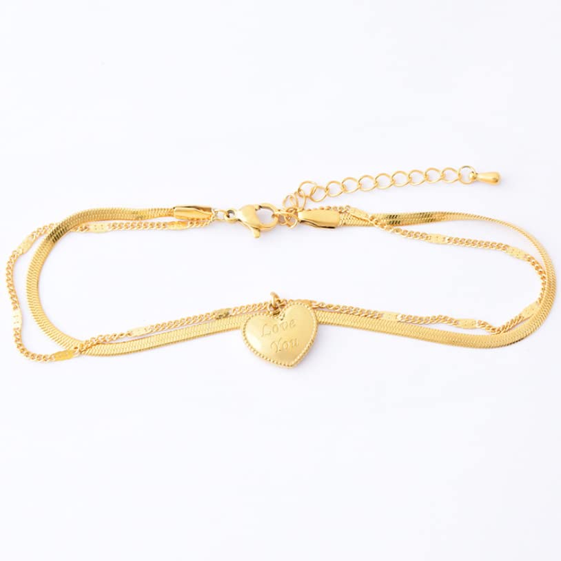Tobillera/Tobilleras Moda joyería de Gama Alta Tallado Amor en Forma de corazón Encanto 2 Capas Serpiente Hueso Cadena Tobillera para Mujer Pulseras de Tobillo