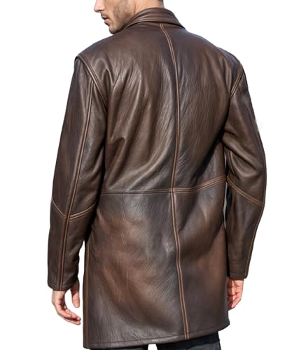 Men's 3/4 Mid Length Genuine Leather Trench Coat - Distressed Brown 3/4 Vintage Leather Duster Car Coat Men3