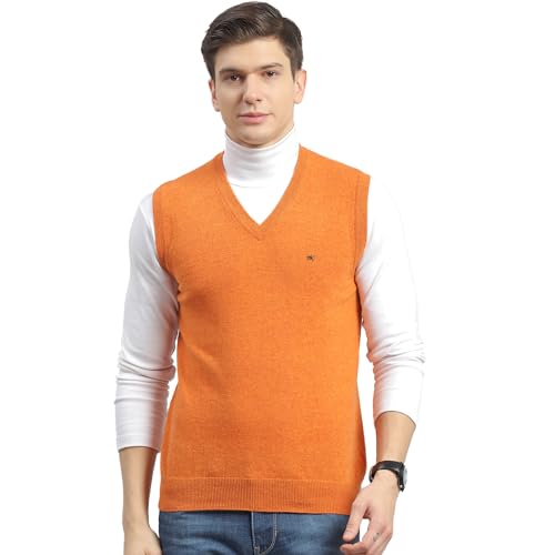 Image of Monte Carlo Off White Solid V Neck Sweater | Warm Woolen Pullover for Men | Soft Comfortable Knitted Winter Wear Sweater for Men's