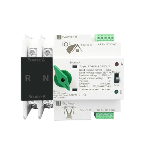 ATS commutateur de transfert automatique double puissance 2P 63A pour onduleur rail monophasé