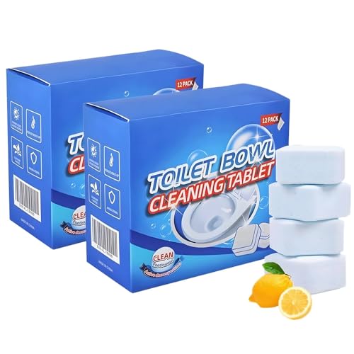 Limpiador de inodoros (12 unidades), potente eliminador de cal y descalcificador, potente quitamanchas en pastillas limpiadoras for inodoros, ambientador de larga duración.(2 boxes)