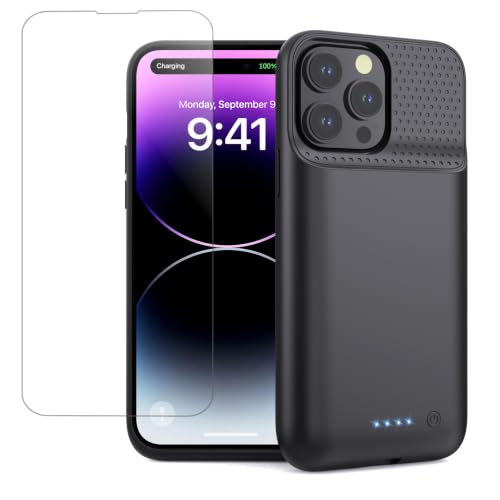 Pxwaxpy Battery Case for iPhone 13 Pro Max/14 Pro Max/14 Plus,Slim 8600mAh Charger Case Upgraded 360°Anti-Fall Protection Rechargeable Charging case for iPhone 13 Pro Max/14 Pro Max/14 Plus Black