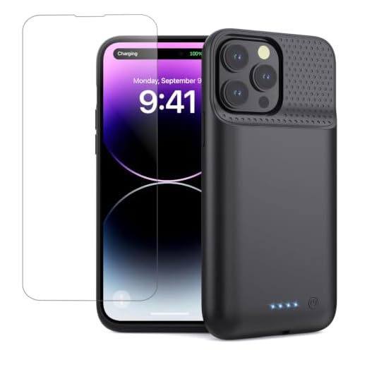 Pxwaxpy Battery Case for iPhone 13 Pro Max/14 Pro Max/14 Plus,Slim 8600mAh Charger Case Upgraded 360°Anti-Fall Protection Rechargeable Charging case for iPhone 13 Pro Max/14 Pro Max/14 Plus Black