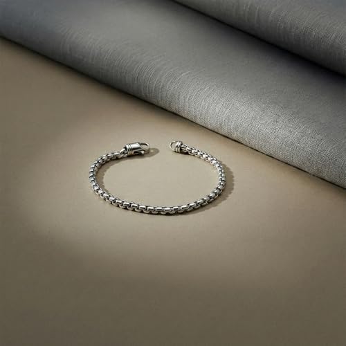 Image of TRUESILVER ACPL 925 Sterling Silver BIS Hallmarked Italian Oxidized Box Chain Bracelet for Men | Box Chain Biker Bracelet Jewelry Gift for Men (7.5, 8, 8.5, 9 Inches)