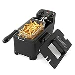 DORTALA 3L Electric Deep Fryer with Basket, 1700W Oil Fryer with Adjustable Temperature & Timer, View Window Lid, Small Countertop Frying Pot for Home Kitchen