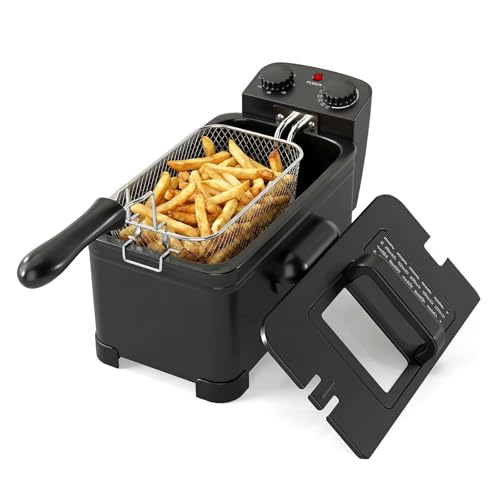 DORTALA Friteuse électrique de 3 L avec panier, friteuse à huile de 1700 W avec température et minuterie réglables, couvercle de fenêtre, petite marmite pour la maison et la cuisine