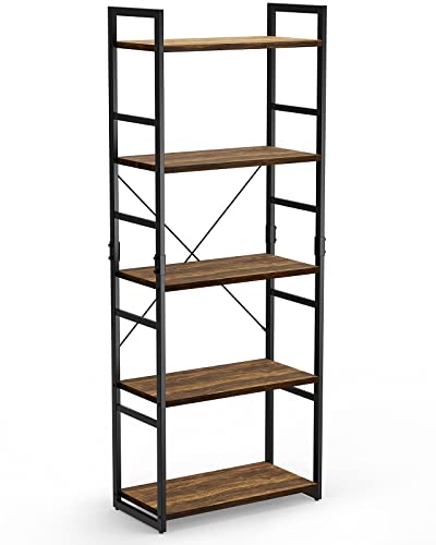 Pipishell Bookshelf, 5-Tier Bookcase, Storage Rack Shelf, Tall Ladder Shelf Organizer, Display Shelf With Steel Frame, Vintage Standing Shelf For Home Office, Living Room, Bedroom, Kitchen, Piss02 #TOP6