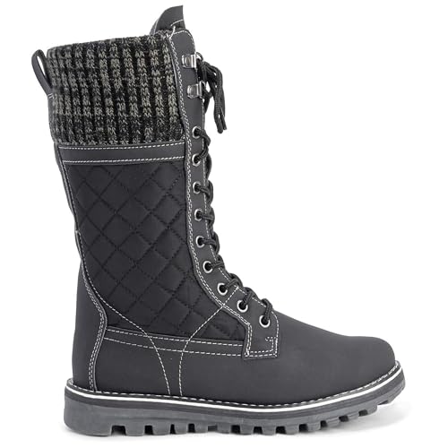 Polar Damen Schnee Dauerhaft Draussen Thermal Winter Warm Wasserdicht Mitte Wade Stiefel - Schwarz - UK6/EU39 - YC0376