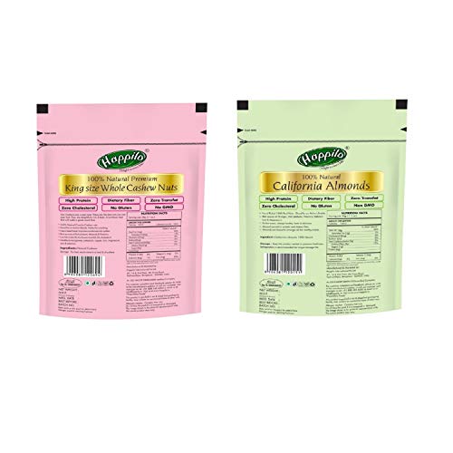 Image of Happilo 100% Premium King Size Whole Cashew Nuts, 200g & 100% Natural Premium Californian Almonds, 200g Combo