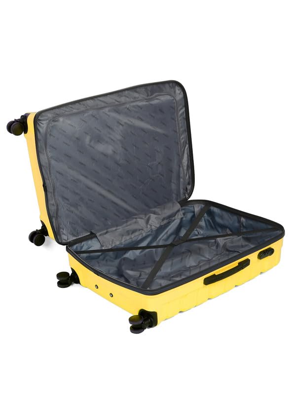 Image of Teakwood 8 Wheel Set of 3 Trolley Bag, Hard Cabin with Zipper Closure, Adjustable Push Button & Cross Side Strap, TSA Lock System 360 Degree (Small-Medium-Large, Yellow)
