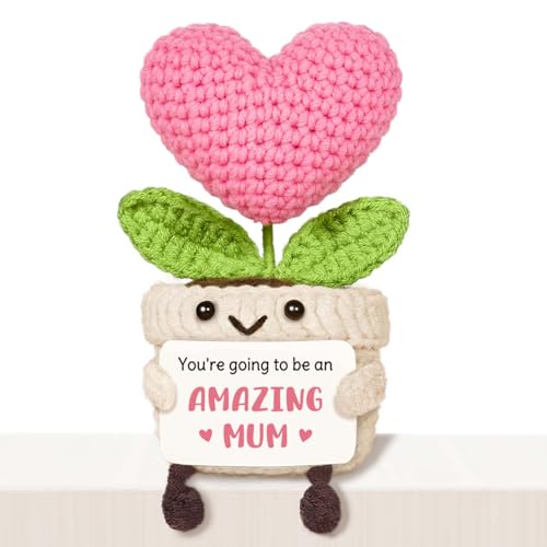 Giftasy Mum to Be Gifts, Pregnancy Gifts for Mum Expecting, Handmade Crochet Heart Flower with Emotional Support Card, Pregnancy Gifts for First-Time Mother, Pregnant Women Wife Friend Family