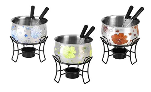 CONJUNTO PARA FONDUE EM AÇO INOX 4 PEÇAS ESTAMPADO FLORIDO