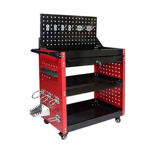 Estantería de acero resistente de 3 niveles con paneles, estante de almacenamiento resistente para garaje, estudio y hogar, 80 x 37 x 72 cm, solución organizadora roja