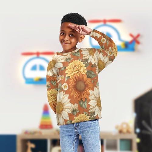 JUNZAN Spring Flowers Sunflower Dahlia Terracotta Little Kids Pullover Hoodie Crewneck Boys Sweat Shirt Sports 4T4