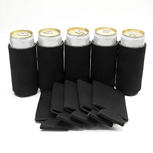 🔥 Hot Deals Black Blank Slim Can Sleeves - Collapsible Can Coolers - Bulk DIY, Wedding, Bachelorette Party - 100 Pack