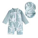 UV Kleidung Baby Badebekleidung Set Einteiliger Badeanzug mit Sonnenhut Kinder Jungen Langarm Strand Druck Schwimmanzug mit Reißverschluss Kleinkinder Lässige Schutzkleidung für 0-2 Jahre