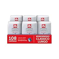 illy, Caffè in Capsule Iperespresso CLASSICO Lungo, 100% Arabica con Note di Fiori d'Arancio e Gelsomino, Gusto Morbido e Retrogusto Dolce, 6 Confezioni da 18 (108 Capsule Totali)