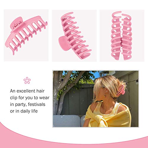 4 Pcs Large Hair Claw Clips For Thick Hair - Matte Plastic Butterfly Hair Clips Strong Hold For Women And Girls French Curly Hair (Pink+Rose) #TOP2