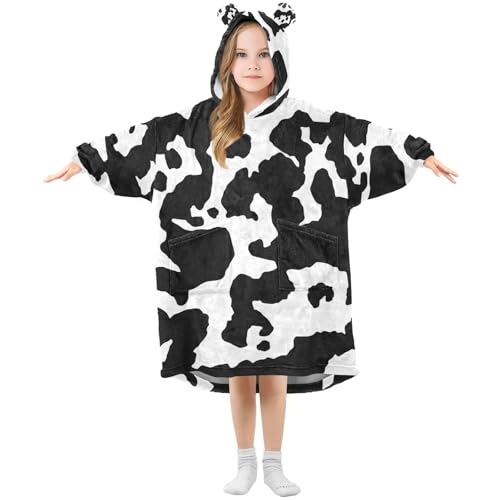 Manta de gran tamaño con capucha para niños y niñas, con estampado abstracto de vaca, de forro polar, con capucha, con bolsillo, para niños y adolescentes, Multicolor, 150-170