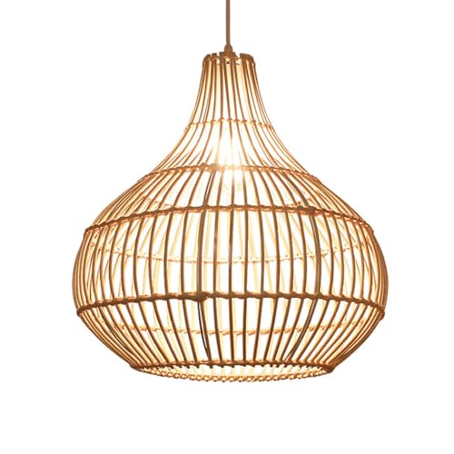 Lámpara Colgante de Mimbre con Forma de Arco, lámpara de Techo con Forma de Jaula de bambú, 1 luz, Color Beige, Cesta de Mimbre y bambú, Ideal para Dormitorio, Cocina, Isla, Sala de Estar, Base E