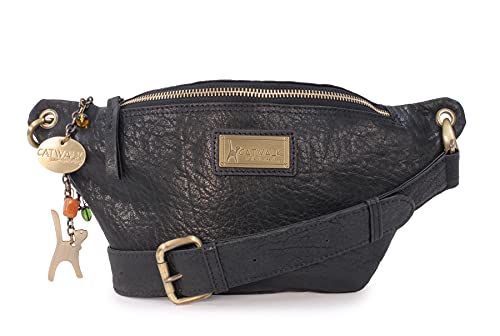 Catwalk Collection - Cuero - Mujer - Riñonera de Moda/Bum Bag/Bolso de Cintura - Multifuncional Viajar Camina el Perro Festivales - Grano Fino la Piel Auténtica - Amanda - Negro