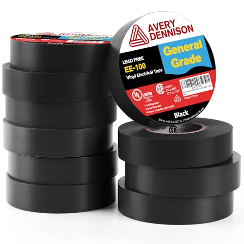 Image of Avery Dennison Electrical Tape, 10 Rolls General Use PVC Electric Tape, UL /CSA Listed in x 66 ft Insulating Vinyl Tape for Electrical, Repairs, Automotive and Equipment, EE-100, Black