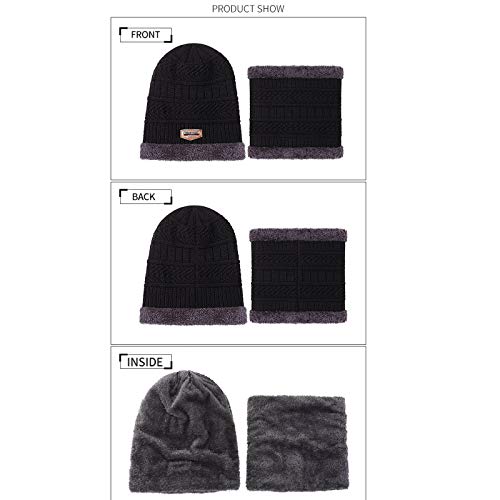 Bcdlily Women Men Thermal Winter Beanie Hat Scarf Set Warm Skull Caps With Neck Warmer (Black) #TOP2