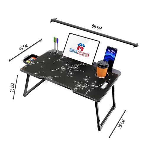 Image of Foldable Wooden Laptop Bed Tray Table, Multifunction Lap Tablet Desk with Cup Holder, for Eating Breakfast, Reading Book, Working, Watching Movie on Bed (Flower)