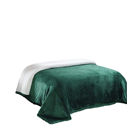 Chezmoi Collection Micromink Sherpa Reversible Throw Blanket (Queen, Hunter Green)