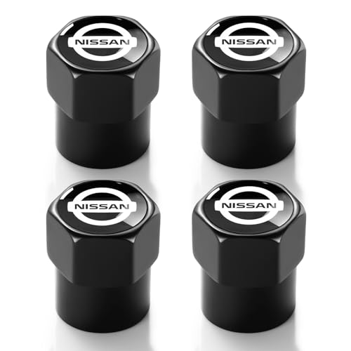 Tire Valve Stem Caps for Nissan Metal Car Wheel Air caps Auto Valve Stem Caps Accessories 4 Pack Black