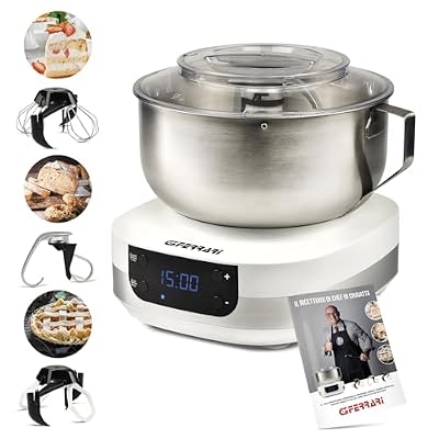 G3 Ferrari G20145 Impastatrice Planetaria Pastaio Gourmet, 1500 Watt, 5 Litri, Ciotola Inox con maniglia, Display digitale, 5 velocità, Timer, Ricettario incluso