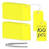 XUWAIDSGN 100 Yellow Plastic Shipping Tags with Wire, Pack of 100, 4 3/4