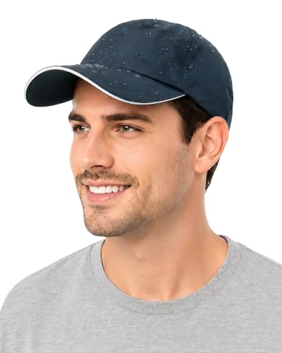 Mens Waterproof Baseball Cap UPF 50+ Sun Protection Windproof Breathable Unisex Quick Dry Outdoor Rain Hat Navy Blue