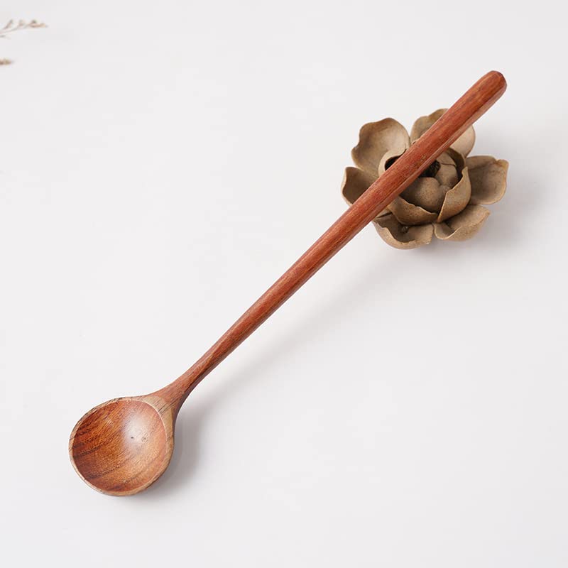 Image of Wooden Soup Spoon, 2PCS Wooden Long Spoons Korean Style Natural Wood Long Handle Round Spoons Long Soup Spoons for Soup Cooking Mixing Stirrer Kitchen Tools