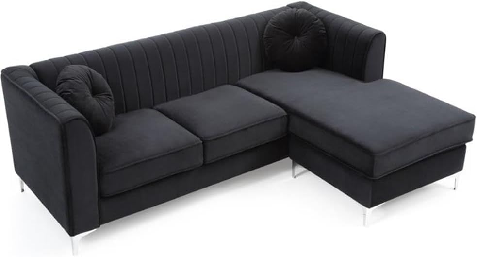 Glory Furniture Delray Velvet Sofa Chaise in Black