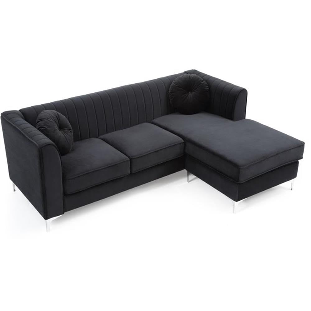 Glory Furniture Delray Velvet Sofa Chaise in Black