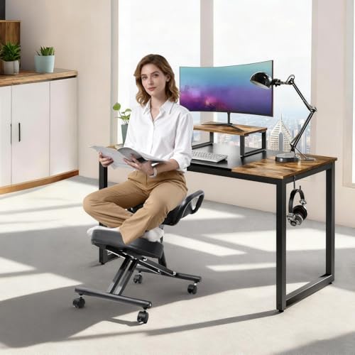 Image of Ergonomic Kneeling Chair, Height Adjustable Stool for Home and Office, PU Kneeling Chair for Desk to Relieve Back Discomfort, Thick Moulded Foam Cushions Brake Casters