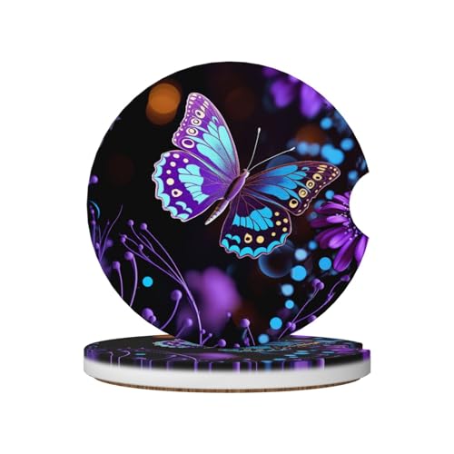 2 Posavasos de Cerámica para Auto con Diseño de Mariposas y Flores miniatura 1