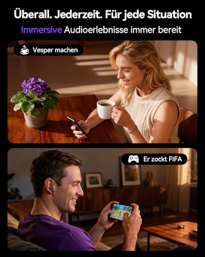 Kopfhörer Kabellos Bluetooth 5.4, In Ear Kopfhörer Bluetooth mit Touchscreen & 5 EQ Modi, Bluetooth Kopfhörer ANC/ENC Noise Cancelling, 8H Spielzeit, IPX7 Wasserdicht Sport & Gaming Kopfhörer-Schwarz