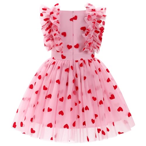 Picture Day Outfits for School: Toddler Sequin Dress, Toddler Birthday Dress Infant Ruffled Butterfly Embroidered Photoshoot Dresses for Baptism Bridesmaid Pink-Red Heart 5-6 Years - Thumbnail 4