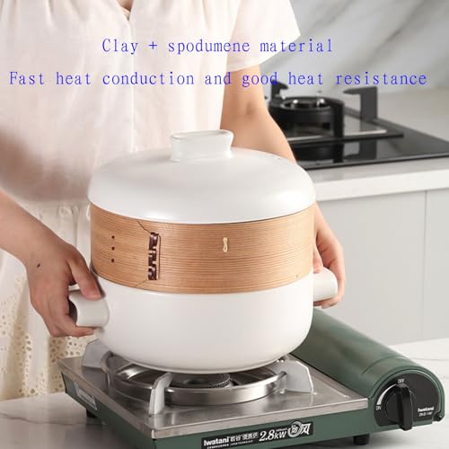 Cuiseur vapeur en faïence antiadhésif et cocotte céramique multicouche 2L